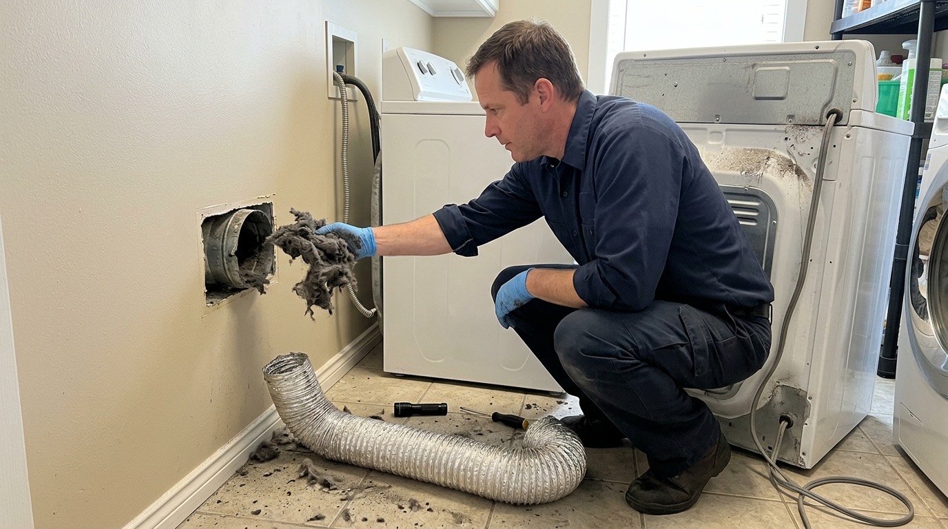 Clearing the vent and checking heat on a dryer